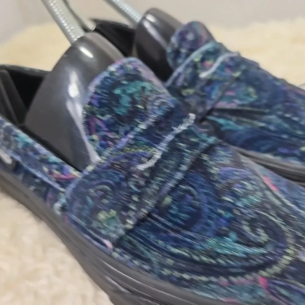 VANS Style 53 Velvet Paisley Men 4 Woman 5.5 Dark Blue Green Loafers Comfort Art